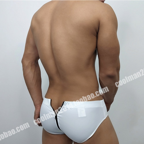 低腰性感三角泳裤男后拉链