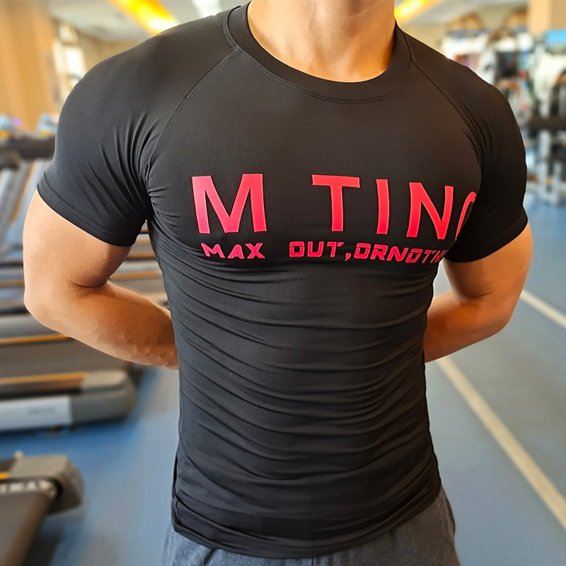男士健身短袖速干运动服弹力跑步训练T恤兄弟教练压缩肌肉紧身衣