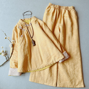 国风新中式斜襟手工盘扣夹棉冬季女装棉衣棉服棉袄外套棉裤套装