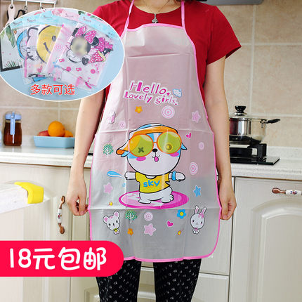 韩版时尚家居可爱卡通做饭围裙厨房防水防油成人无袖罩衣女士围腰