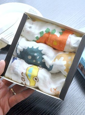 6层muslin新生儿婴儿纱布卡通全棉宝宝洗脸小毛巾口水巾方巾盒装