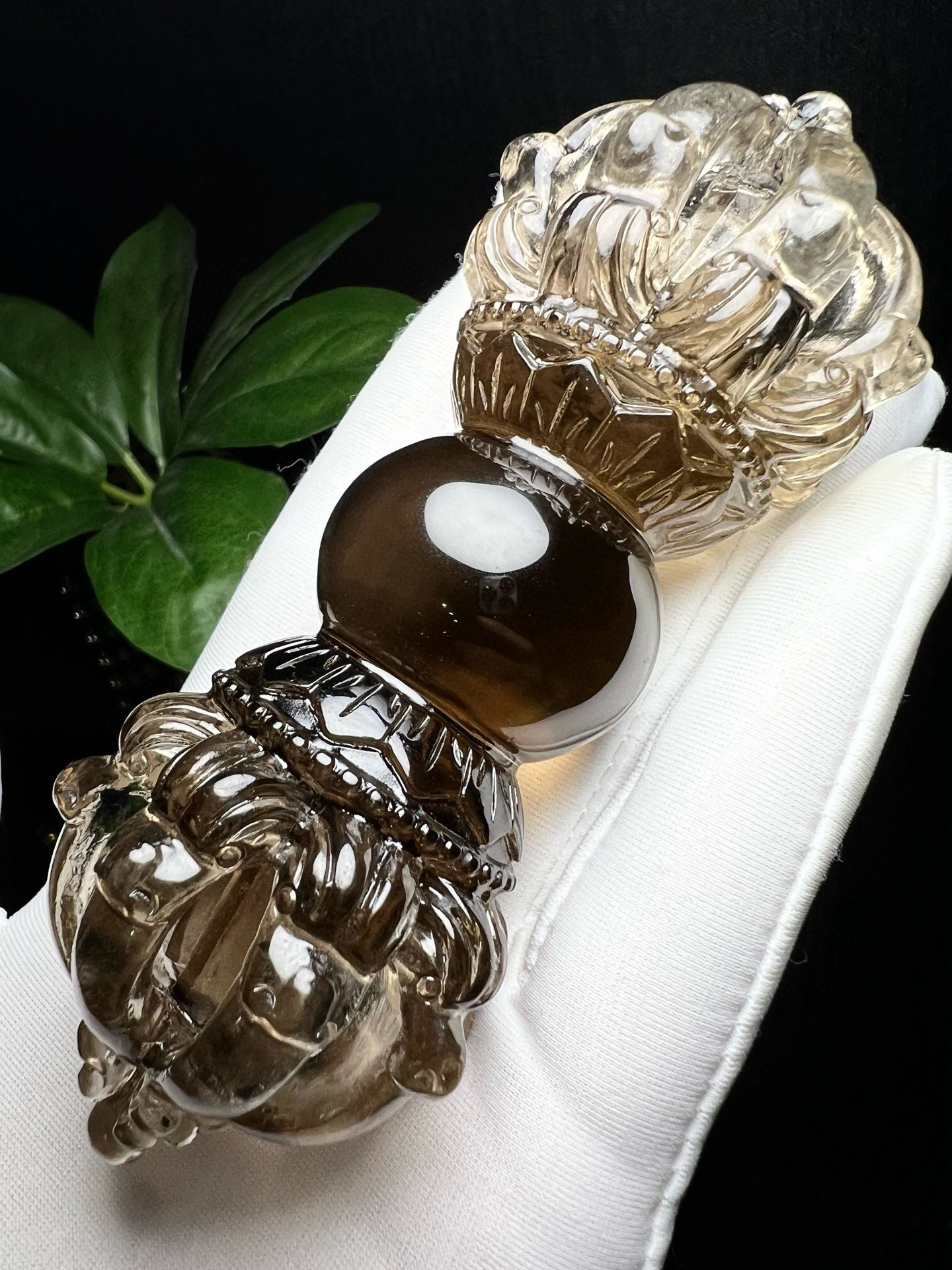 巴西黄水晶三面普巴金刚杵吊坠 大黑天降魔杵挂件 男女饰品