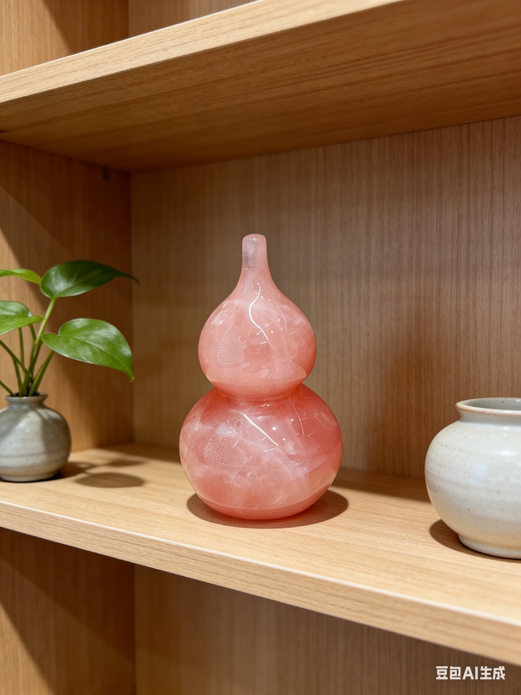 天然粉晶葫芦摆件 粉色水晶 原石矿 星光 马粉冰种 家居宅缘