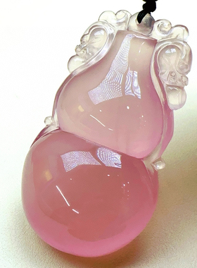 天然粉晶葫芦摆件 粉紫色水晶 原石矿 星光 马粉冰种 家居宅缘