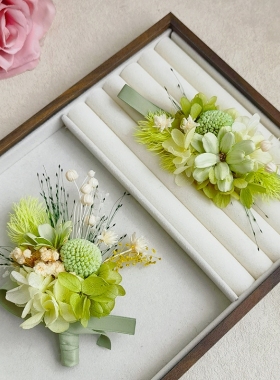 绿色森系黄金球永生绣球全干花 胸花襟花手腕花新娘草坪婚礼商务