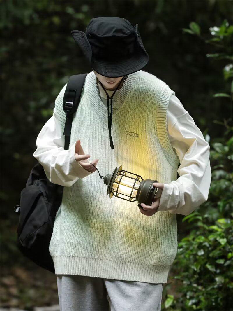 Gradient V-neck embroidered knitted pullover with vest sweater XZ307-MY2335-P55_voghion.com