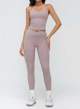 LOLA SANA黑色吊带背心瑜伽套装女紧身提臀修身健身运动两件套