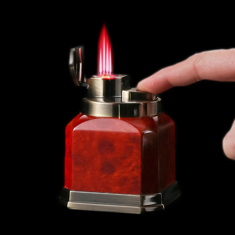 时尚办公室桌面摆件百诚HONEST金属台式四直冲红色防风火焰打火机