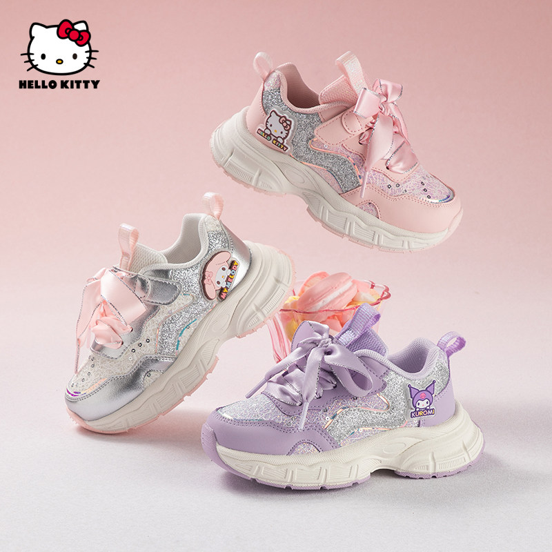 凯蒂猫童鞋新款老爹鞋2026春季软底轻便百搭休闲女童魔术贴运动鞋