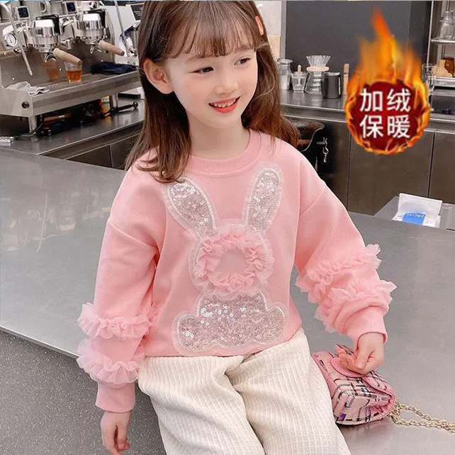 女童卫衣2025秋装女孩洋气兔子套头上衣儿童韩版粉色长袖休闲百搭