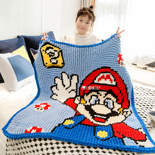 雪球粒diy手工编织马里奥像素毯材料包卡通儿童家居午睡沙发盖毯