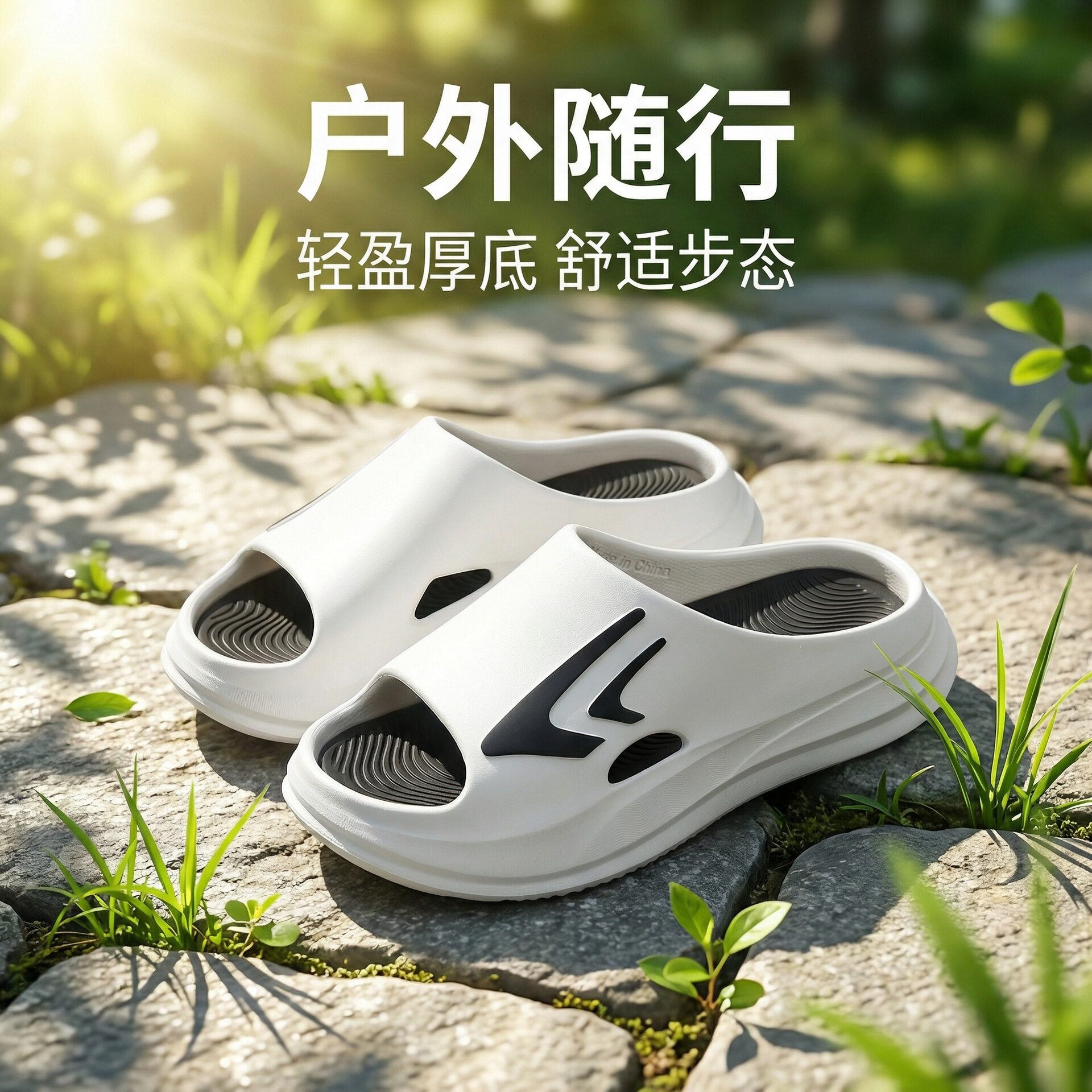 新款男式一字拖夏季厚底防滑户外沙滩凉男士拖鞋轻盈软底踩屎感外