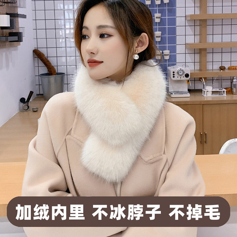 仿狐狸毛围巾女冬季毛领子仿皮草毛毛围脖高级感学生保暖纯色百搭