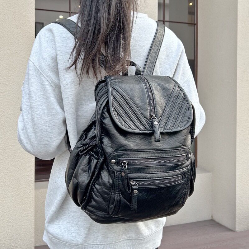 真皮软皮羊皮大容量双肩书包女2026新款简约百搭休闲旅行外出背包