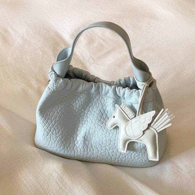 2026新款时尚光溪听风托特包包女款浅调抽绳手提小拎包单肩斜挎包