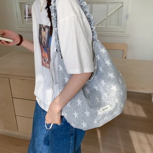 百搭韩版休闲大容量腋下包包女2026新款帆布包时尚单肩条纹托特包