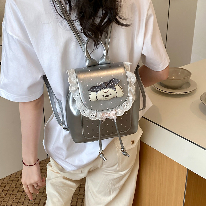 新款韩版波点迷你双肩背包轻便可爱甜美背包女时尚背包蕾丝包百搭