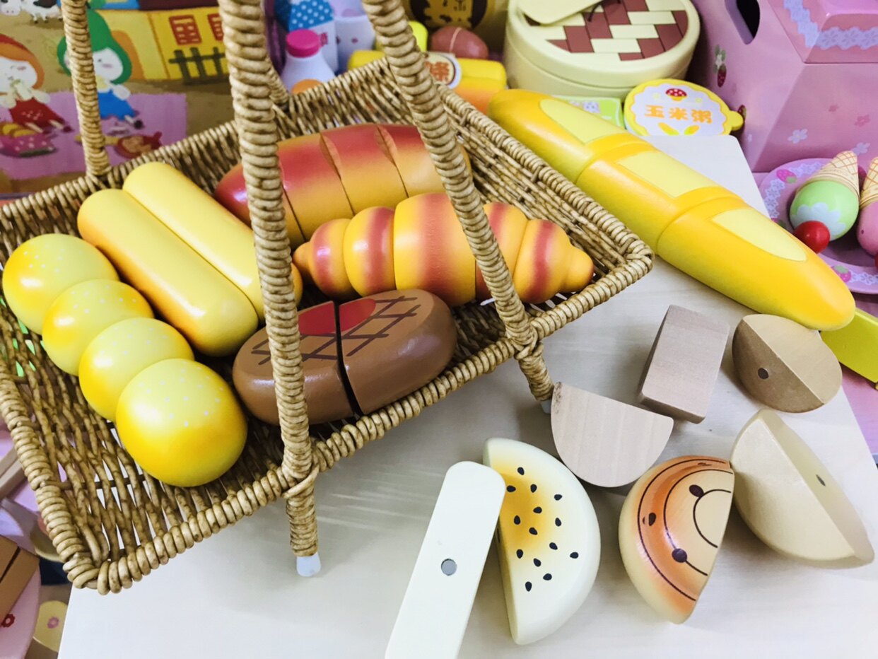 木质过家家玩具 面包组合套装仿真法式面包欧包甜点蛋糕厨房食物
