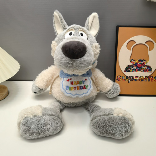 卡通可爱戴帽小狼毛绒公仔