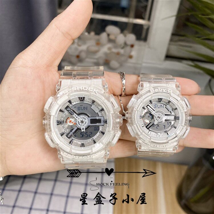 卡西欧g-shock圣诞礼物透明情侣运动手表男女ga-110cr/ba-110cr