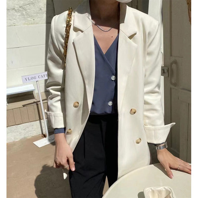 韩国黑色西装外套网红职业中长款