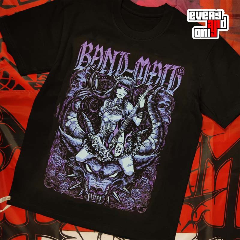 band maid日本女仆摇滚乐队重金属动漫男女vintag做旧洗水宽松t恤