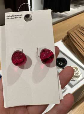 PDO 新年高级感几何冷淡风COS风轻奢chic玫红酒红琉璃小众耳环