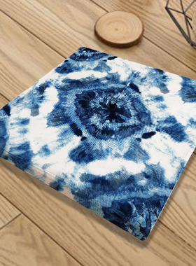 古风禅茶坐垫扎染图案椅子垫蓝色系蓝染海绵垫子茶楼客栈太师椅垫