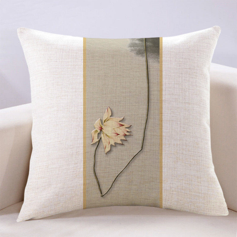 中国风现代禅意客厅沙发抱枕简约荷花修心意境靠枕办公室车用靠背