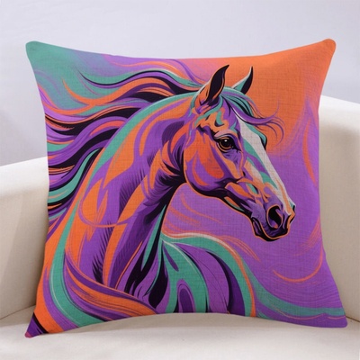 现代艺术骏马高级感抱枕彩色轻奢