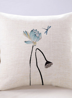 中式禅意简约荷花莲蓬抱枕亚麻客厅沙发靠垫大码茶楼靠背垫中国风