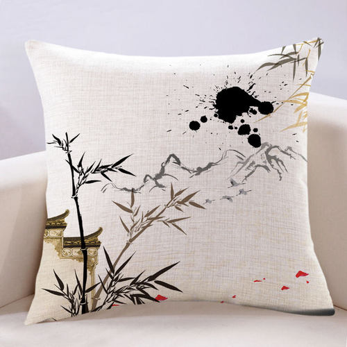 中国风水墨画高档红木沙发靠垫