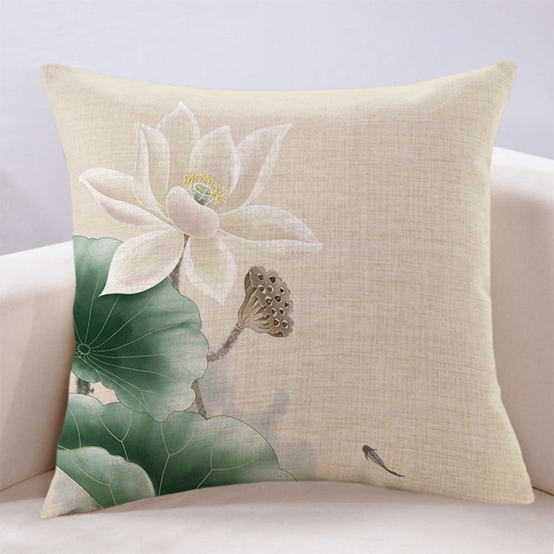 新中式禅意客厅沙发米色荷花抱枕靠垫中国风榻榻米书房高档大靠背,居家布艺,靠垫/抱枕,淘宝优惠券,粉丝福利购,淘宝优惠卷