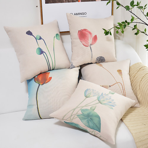 棉麻客厅卧室红木中国风荷花复古