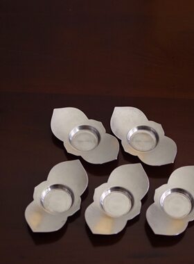 考工茶事 日本中古秀峰堂造锡木瓜形茶托杯托 日式煎茶茶具