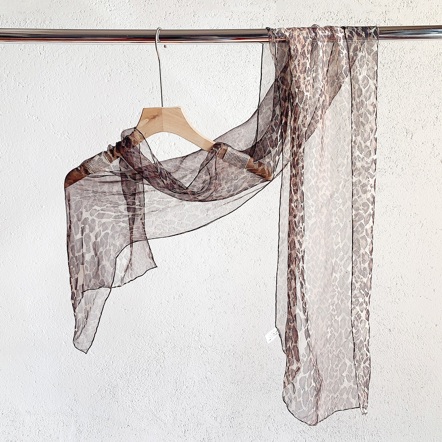 手工卷边真丝乔其纱丝巾欧美咖色豹纹桑蚕丝长围巾防晒披肩891