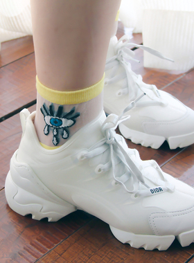 mmmnice宇博风俏皮大眼睛甜美潮感减龄水晶丝可爱装饰棉女短袜子