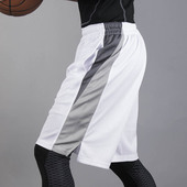 运动健身加长加大宽松双侧口袋 透气弹力训练裤 白色篮球裤 灰黑短裤