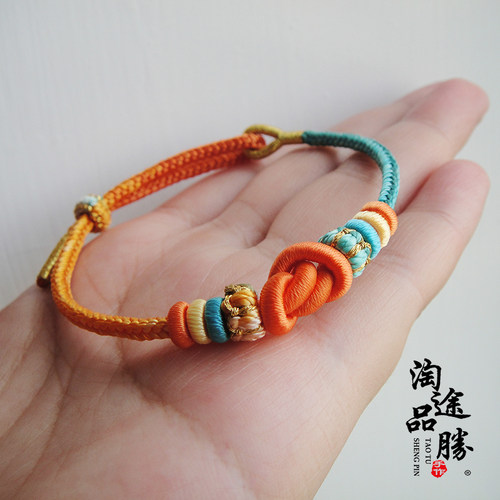 敦煌色手工编织元宝结伸缩手绳链