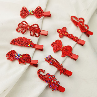 闽南婚嫁结婚用品装饰头花婆婆新娘媒人水晶红夹子合金水钻红发夹