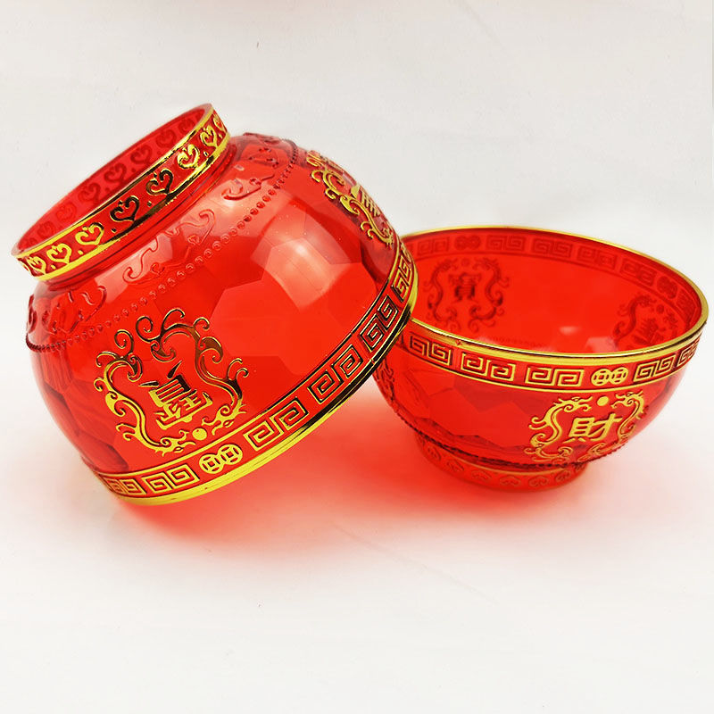 供碗水晶双龙塑料碗透明大红贡桌红碗供碗供水碗供奉斋碗装饰摆件