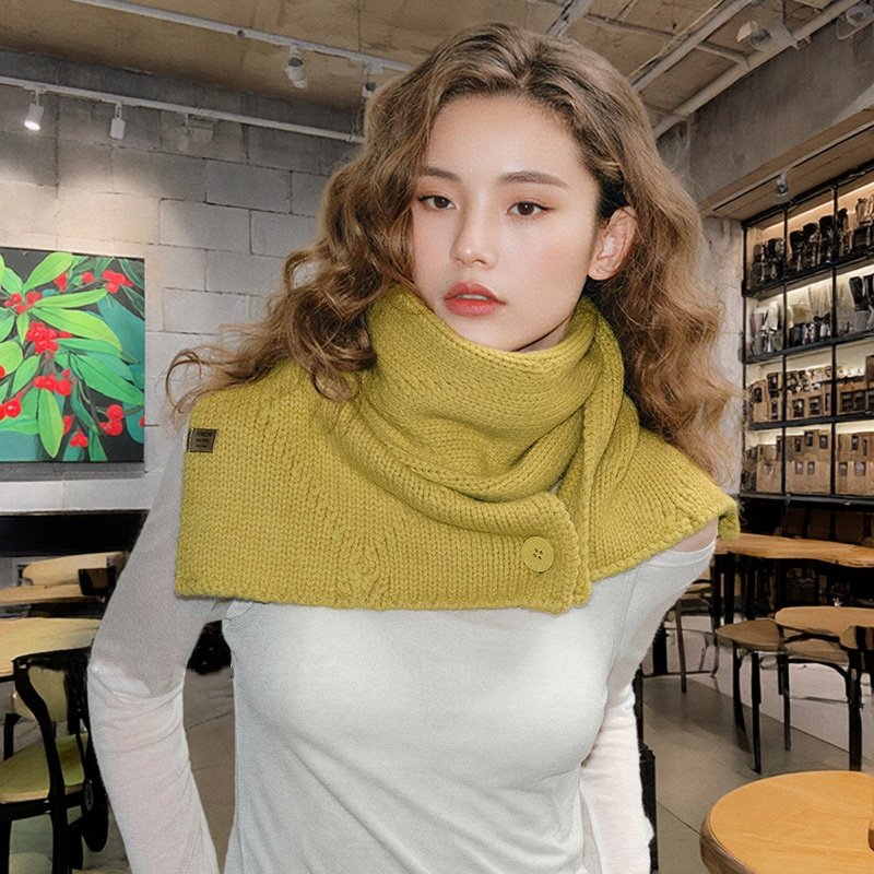 纯色围脖披肩两用100%澳洲羊毛纽扣针织围巾2025冬季新款保暖脖套
