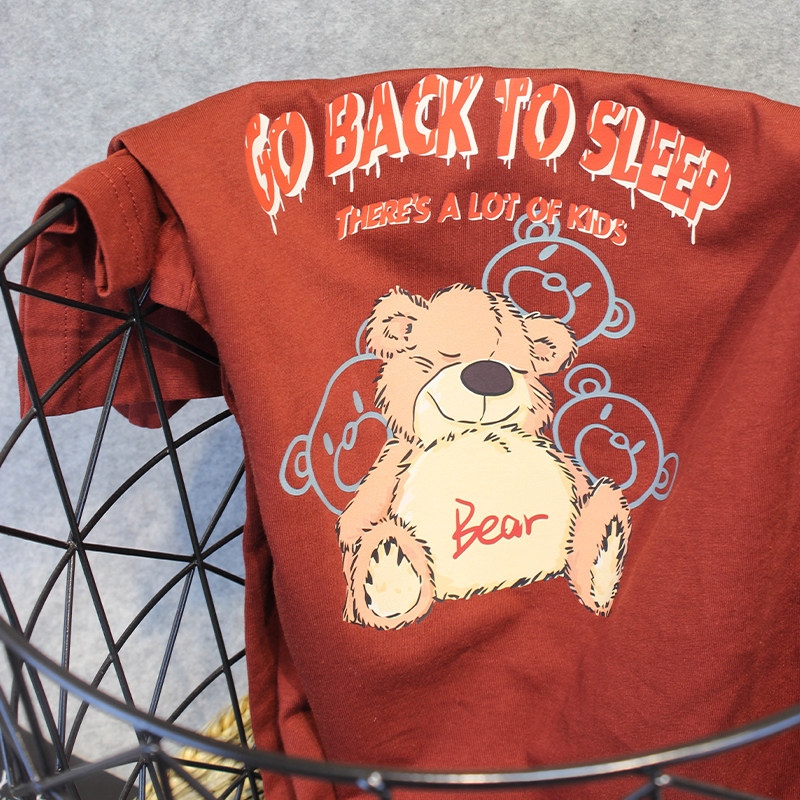 tigerstyle小熊印花短袖正肩t恤百搭可爱宽松圆领减龄通勤栗色夏