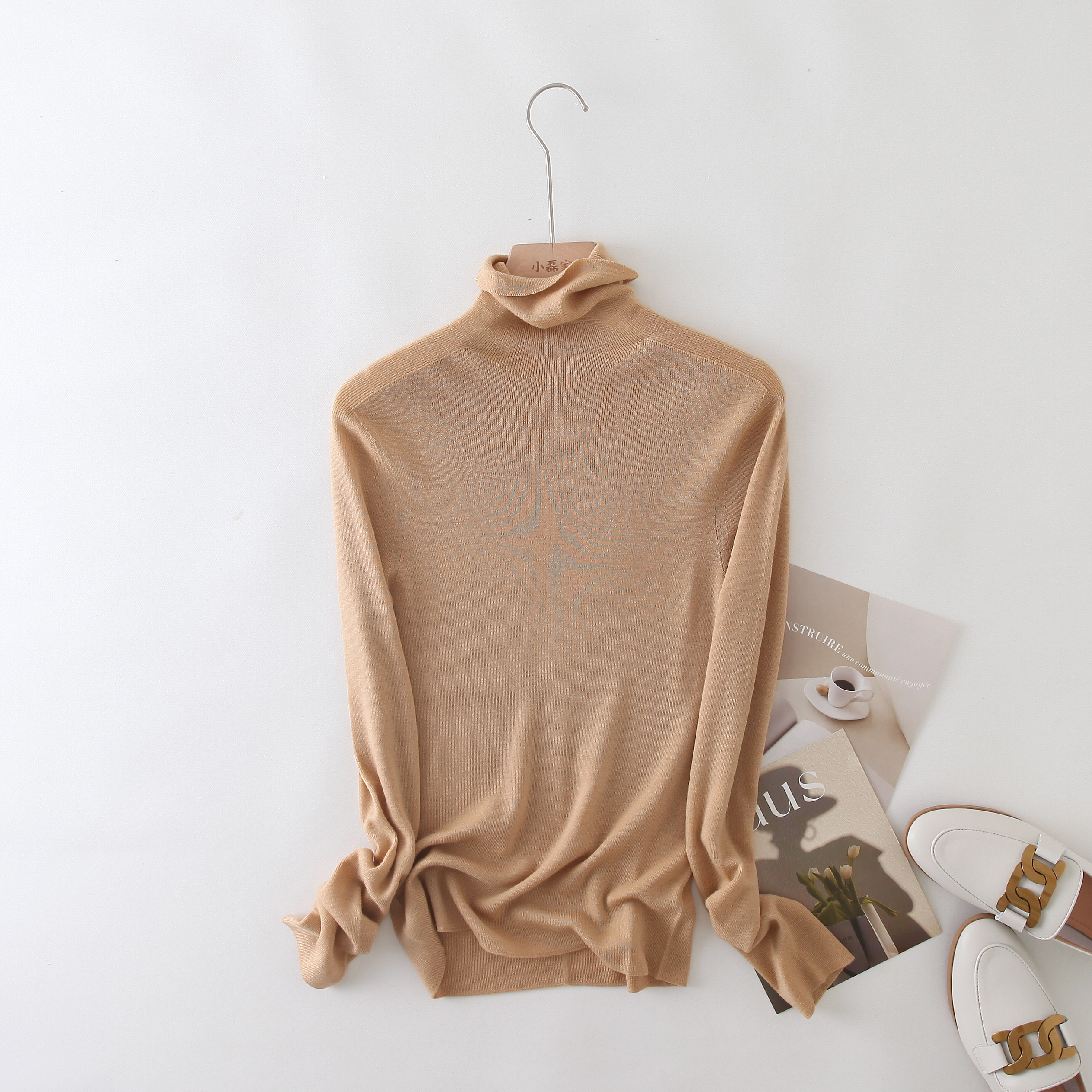 一线成衣精纺100细羊毛扬子纱高领针织打底衫女修身薄款毛衣内搭