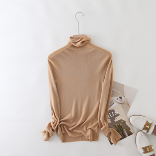 一线成衣精纺100细羊毛扬子纱高领针织打底衫女修身薄款毛衣内搭