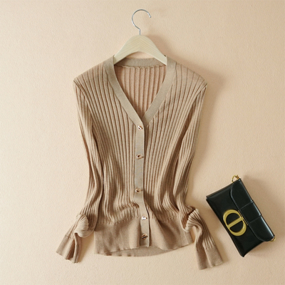 开衫长袖针织衫女精纺羊毛