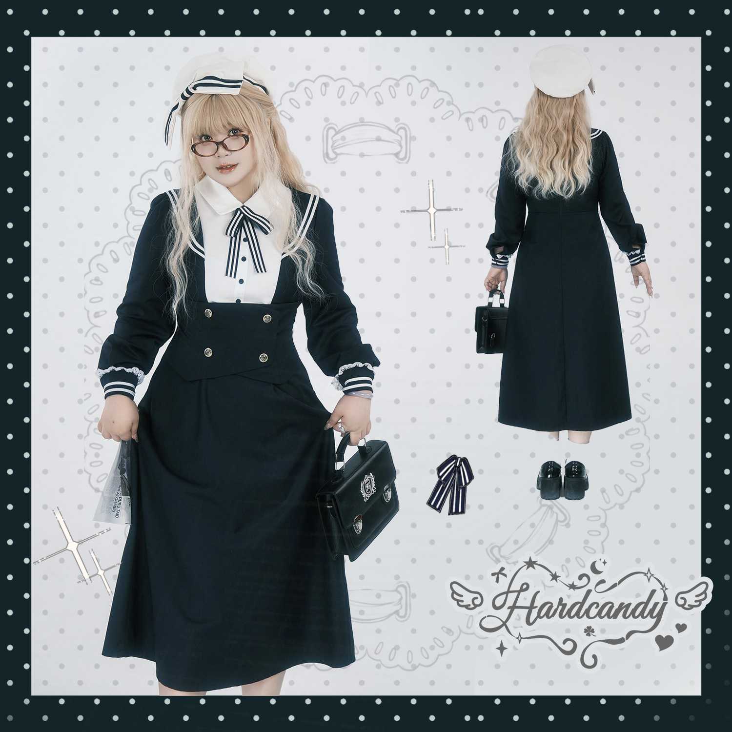 学院风海军领蝴蝶结长袖连衣裙