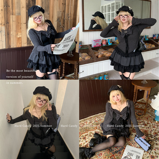 硬糖大码古早奈奈针织开衫拼接蕾丝吊带短裙胖mm显瘦修身蛋糕裙