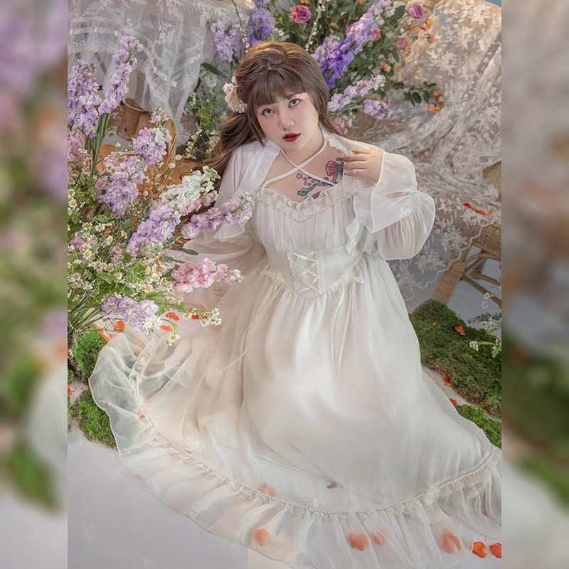 硬糖大码女装 原创设计连衣裙大码胖mm夏显瘦吊带裙套装仙气长裙