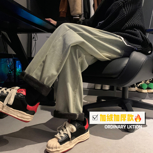 W18*P55 控78元 月销W件~冬主推 加绒加厚保暖直筒水洗牛仔裤男图片